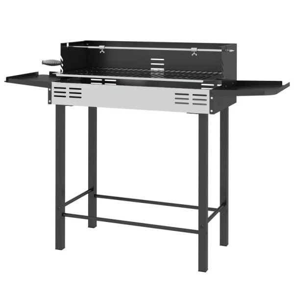 Rootz-hiiligrilli - BBQ-savutin - Säädettävä ritilä - Sivuhyllyt - 1 Rotisserie varras - Lämmitysteline - Emaloitu valurauta - Musta + hopea - 118 x 3