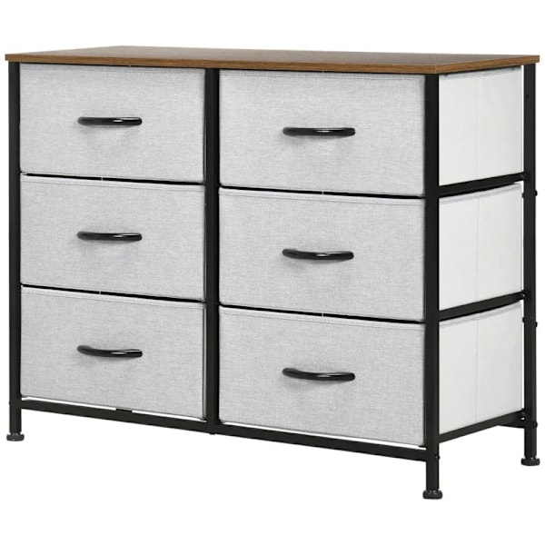 Rootz kommode - Skænk - 6 skuffer - Stofskuffer - Kommode til industriel soveværelse - Vuggestue - Stue - Entre - Brun + Sort + Grå - 80 cm x 30 cm x