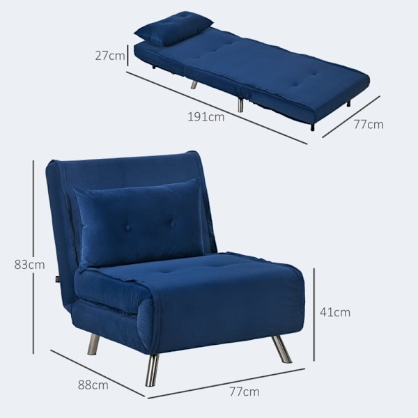 Rootz hvilestol - lænestol - Enkeltseng - Ultimativ komfort - Justerbart ryglæn - Fløjlsstof - 77 cm x 88 cm x 83 cm (stol) - 191 cm x 77 cm x 27 cm (