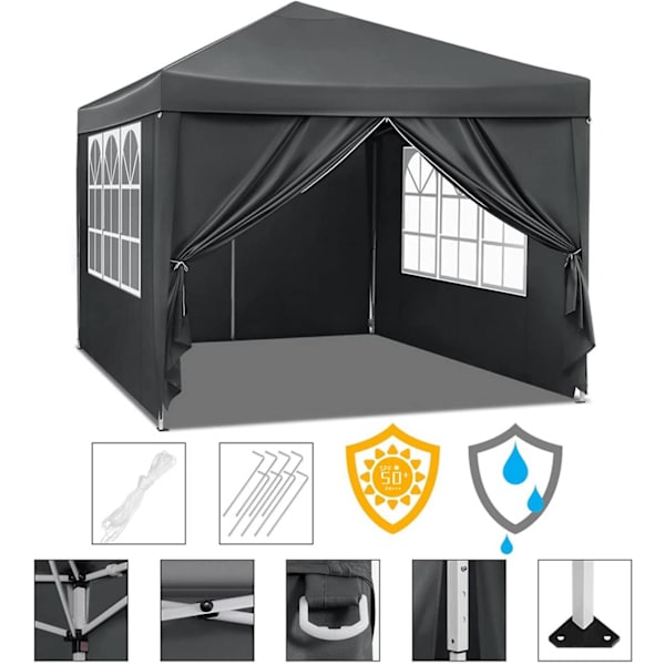 Rootz Premium Outdoor Gazebo - Event Pavillion - Have baldakin - Robust, vandtæt, UV-beskyttelse - Nem opsætning - 3x3m - Metalramme, 210D Oxford stof