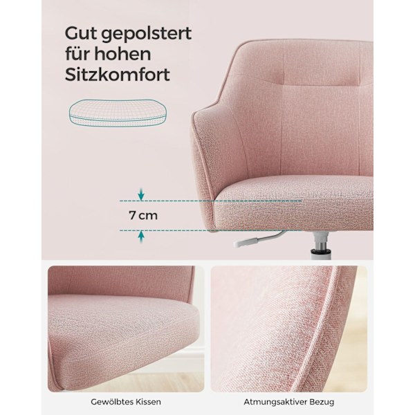Rootz Pink Swivel Chair - Kontorsstol - Rullstol - Stålstomme - Foam Vaddering - 69cm x 65cm x (83-93cm) - Justerbar höjd