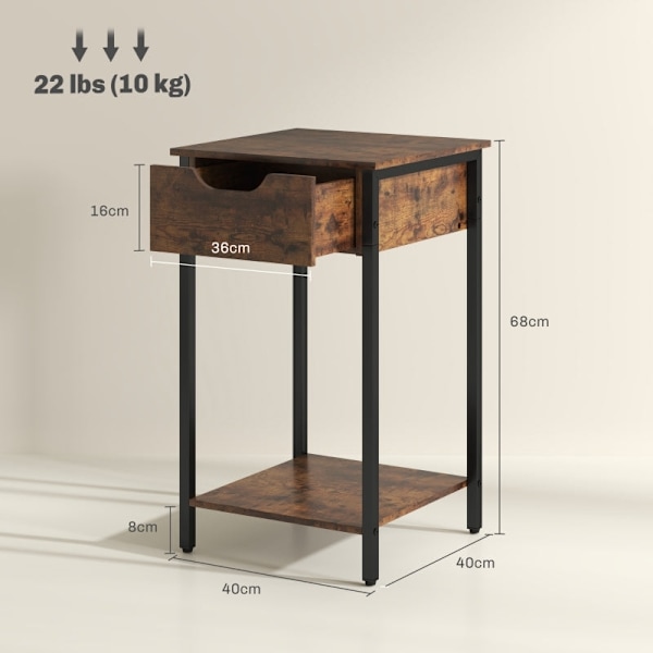 Rootz Sidebord - Sengebord - Plantestativ - Industriel Charm - 40L x 40W x 68H cm