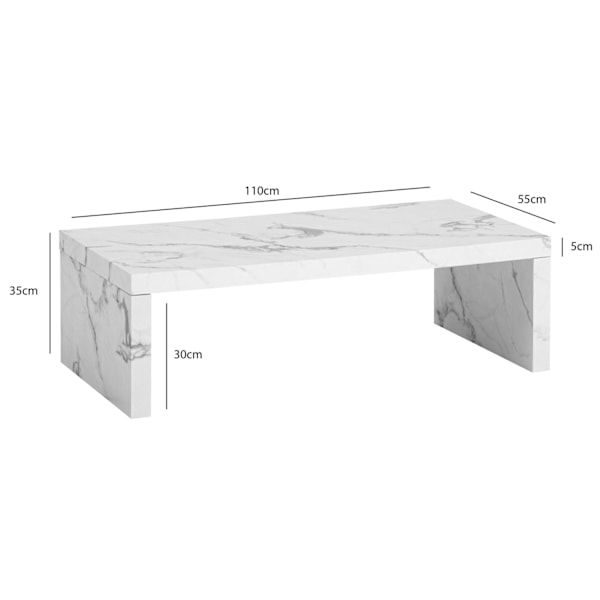 Rootz Simple soffbord - marmorutseende - U -formad design - rymlig förvaring - 110 cm x 55 cm x 35 cm