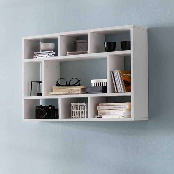 Rootz vägghylla vit 75x51x16 cm trähängande hylla modern - Design väggskiva fritt flytande - Trähylla för väggen - Bokhylla Smal - Dekorativ hylla fly