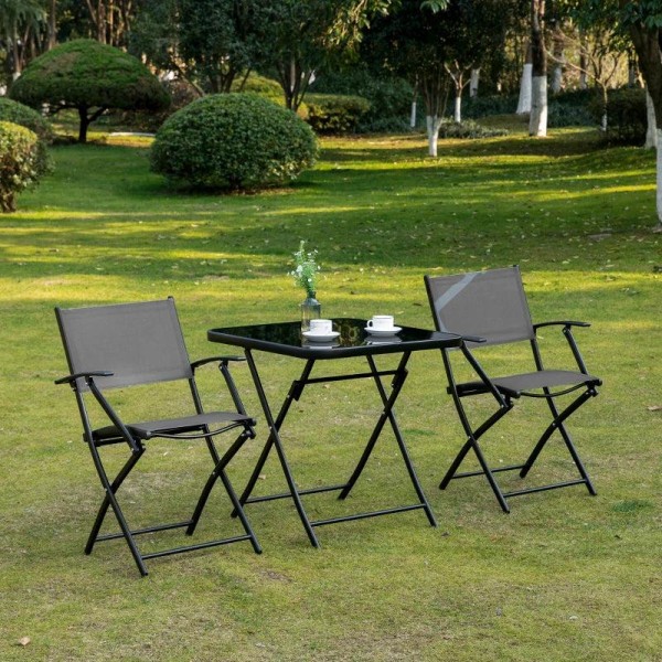 Rootz Hopfällbar 3-delad Sittgrupp - Trädgårdsbordsset - Balkongset - Balkongmöbler - 1 bord + 2 stolar - Trädgårdsmöbelset - Sittset - Metall - Mesh
