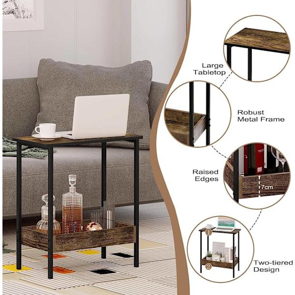 Rootz Metal Sidebord - Træ Sofabord - Kompakt Endebord - Praktisk opbevaringsløsning - 50cm x 55cm x 25cm