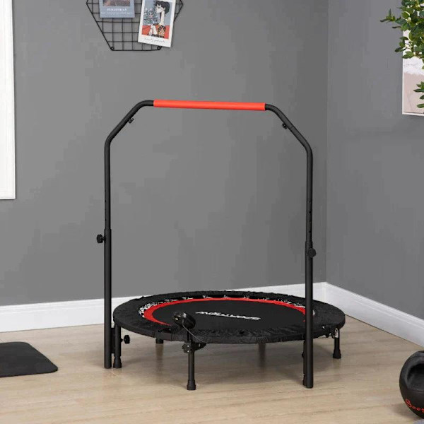 Rootz Mini trampoliini - Korkeussäädettävällä kahvalla - LCD-näyttö - Teräs - Musta + Punainen - Ø102 x 99-123cm