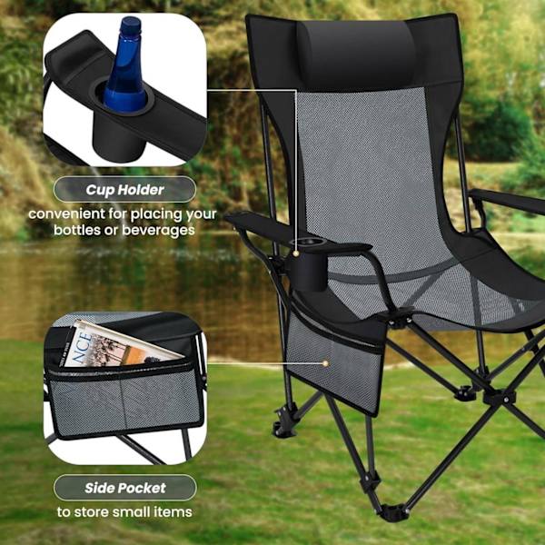 Rootz 4-in-1 Camping lepotuoli - Säädettävä lepotuoli - Ulkoistuin - Monipuolinen, Kannettava, Kestävä - 600D Oxford Kangas - 156cm x 71cm x 84cm (mak