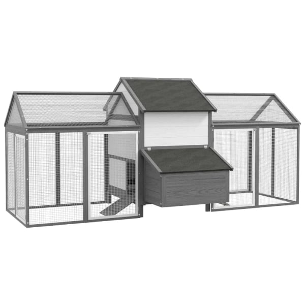 Rootz Chicken Coop - Pieneläinkoti - 2 ulkosuojaa - 1 pesälaatikko - 2 ramppia - Asfalttikatto - Säänkestävä - Harmaa - 247 cm x 125 cm x 113,5 cm