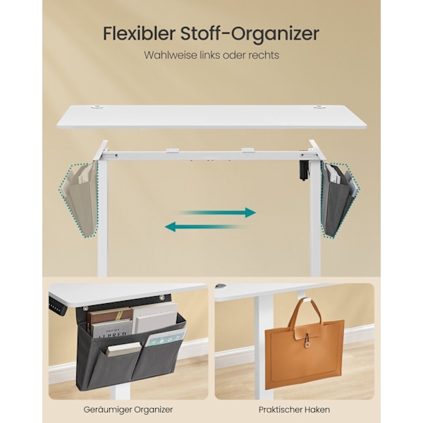 Rootz Electric Desk - Stående Skrivebord - Justerbar Højde Skrivebord - Spånplader og stål - 60cm x 140cm x (72-120cm) - Cloud White