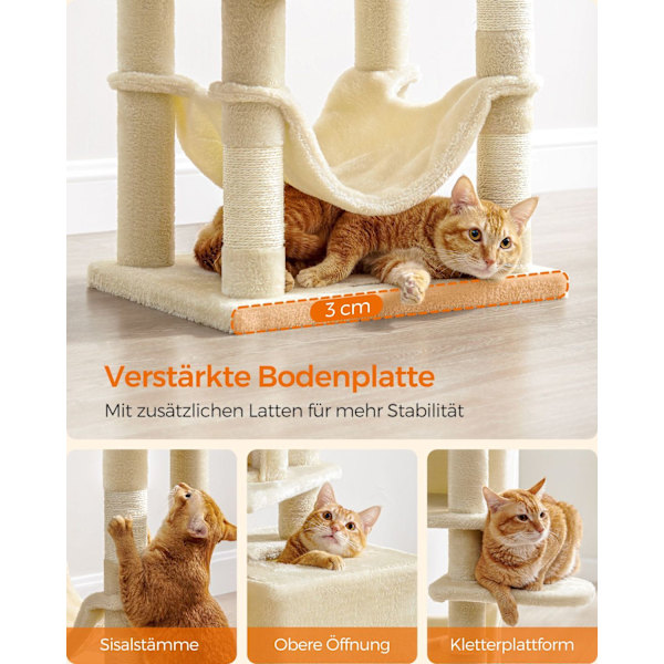 Rootz Beige Cat Skrapstolpe - Kattträd - Skrapare - Spånskiva plysch Sisal - Robust konstruktion - Enkel montering - 49cm x 40cm x 155cm
