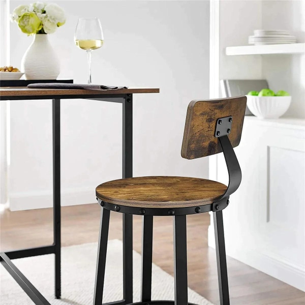 Rootz Barstole - Køkkenstole - Sæt med 2 høje barstole med ryglæ