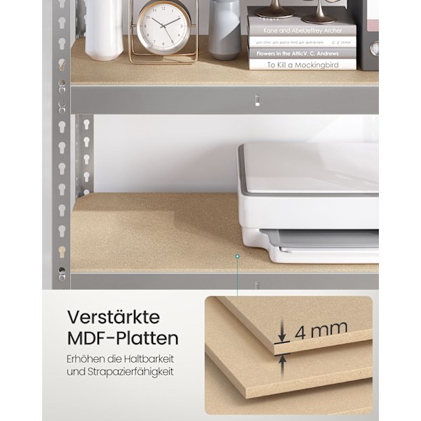 Rootz 2 Set Heavy Dut -hylly - tukeva säilytysyksikkö - teollisuushyllyt - Max -kuorma 875 kg - hopeateräs ja mdf - 30 cm x 75 cm x 150 cm