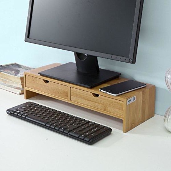 Rootz Bamboo Monitor Stand Datorskärm- Monitor Stand Monitor Riser Desk Organizer med 2 lådor