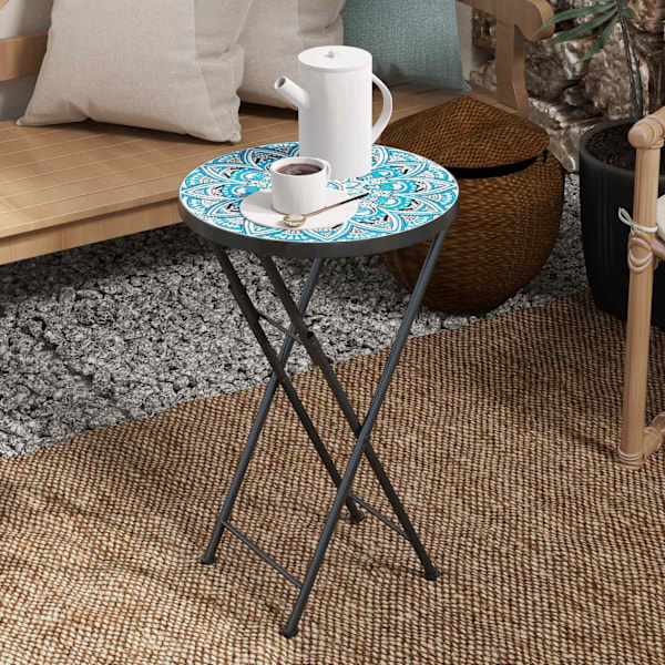 Rootz Mosaic Garden Bord - Foldbar terrassebord - Runde gårdhaveborde - Rumbesparende design - Ø35,5 x 55 timer cm