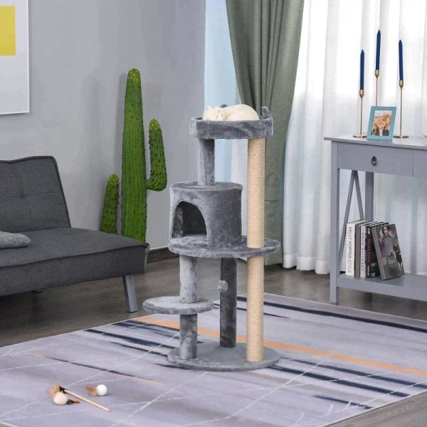 Rootz Cat Tree - Cat Activity Tree - Skrapstolpar - Cat Cave - Cat House - Grå - 48x48x104 cm