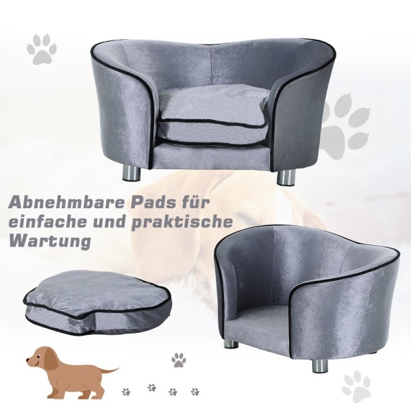 Rootz Luxury Dog Soffa - Grå - Ved, Plysch - 27,17 cm x 19,29 cm x 14,96 cm
