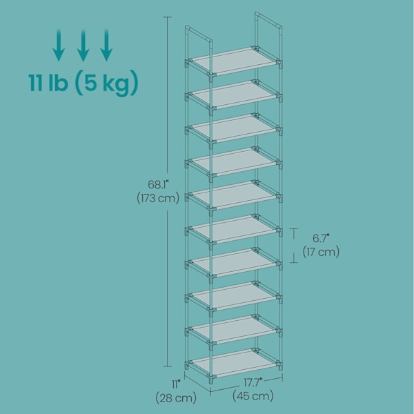 Rootz 10 -nivå skoställ - skoorganisatör - Skodonhylla - Rymdbesparing - 28 cm x 45 cm x 173 cm