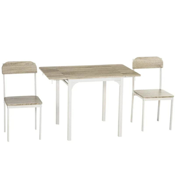 Rootz 2-delt siddegruppe - Sammenklappeligt spisebord med 2 stole - Foldebord - Hvid + Natur - 110 cm x 70 cm x 75 cm