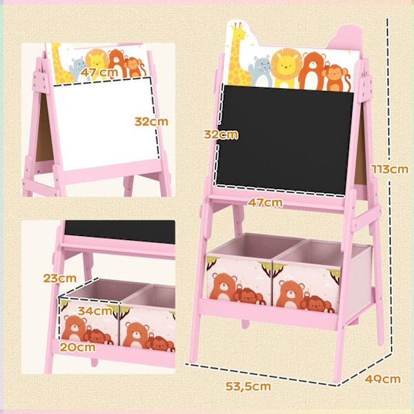 Rootz 2 -in -1 Kids Painting Easel - Whiteboard - Chalkboard - Creative Fun - 49 cm x 53,5 cm x 113 cm - Pink