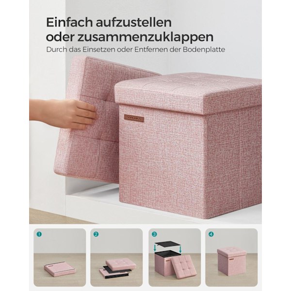 Rootz Pastelli Pink Istuinarkku - Säilytys ottomaani - Jalkarahi - Pellavajäljitelmä - MDF - Vaahtomuovi - 30cm x 30cm x 30cm - 1,6kg - 130kg Max kuor