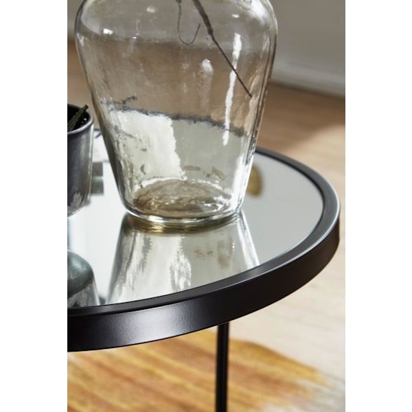 Rootz design sidobord runt Ø 50-42 cm - 2 st svart med spegelglas - Vardagsbord set om 2 - Nesting bord spegelvänt soffbord