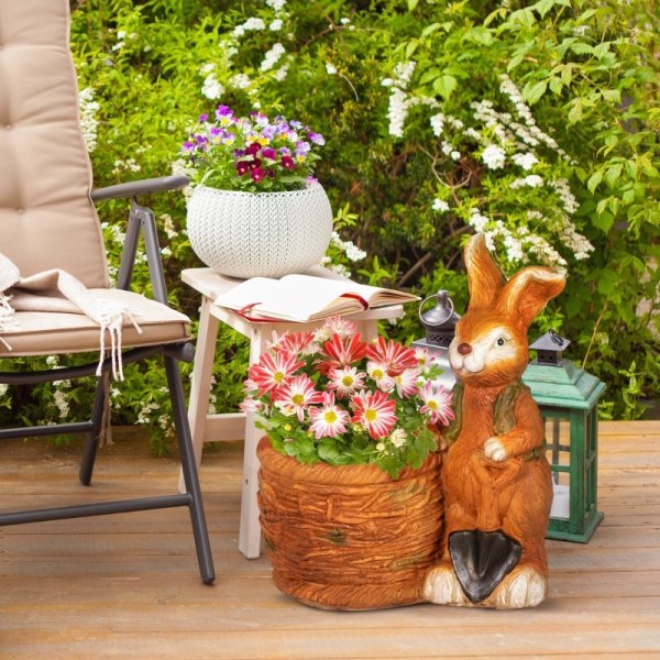 Rootz blomkruka - Kanin med flätad korg - Snygg trädgårdskruka -
