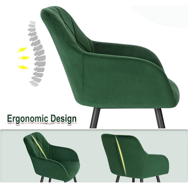 Rootz matstolsset - Sammetsstolar - Vadderade säten - Ergonomisk design - 44 cm x 42,5 cm x 46,5 cm - Rejäla metallben - 6-pack