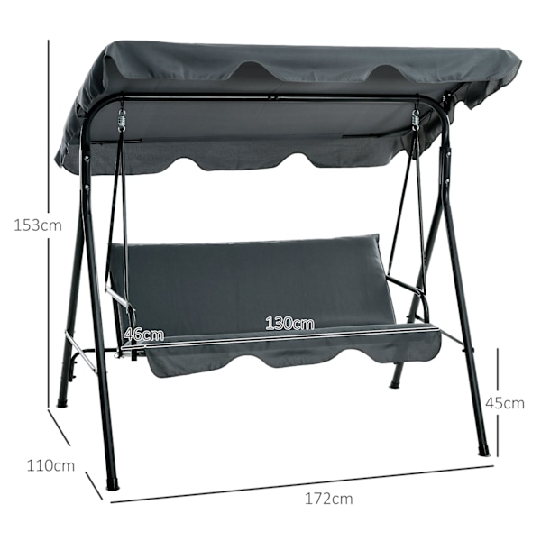 Rootz Hollywood Garden Swing - 3 -paikkainen keinupöytä - ulkoterassi keinu - teräsrunko - 172 x 110 x 153 cm - ihanteellinen auringonsuojaus