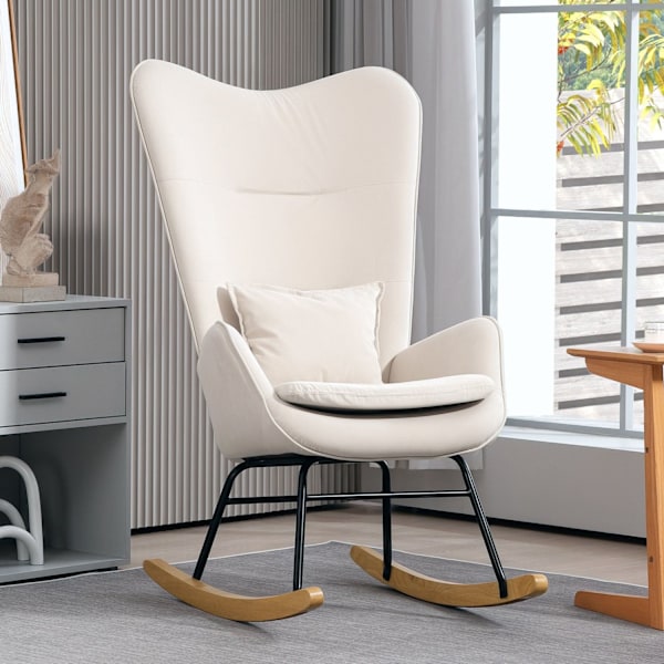 Rootz Rocking Chair - Sygeplejestol - Velvet lænestol - Lumbar Support - White - 67 cm x 85 cm x 112 cm