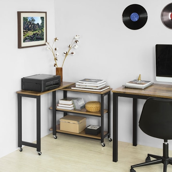 Rootz L-format sidobord - Soffbord - Hörnskrivbord - Industriell design - Flexibel och mobil med låsbara hjul - Metallram av hög kvalitet - 133cm x 69