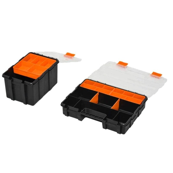 Rootz Værktøjsopbevaringsboks - Multifunktionel Værktøjskasse - Sorteringskasse - Små dele - Opbevaringsdele - Orange/Sort - 28,7 x 22,5 x 5,5 cm