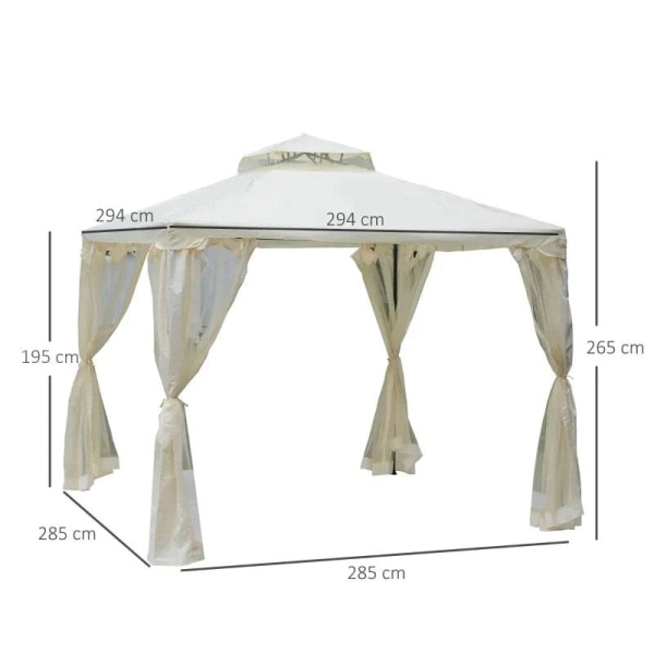 Rootz Gazebo - Puutarhapaviljonki - Paviljongin teltta - Juhlateltta - 4 X sivuseinällä - Säänkestävä - Metalli/polyesteri - Kermanvalkoinen - 2,94 x