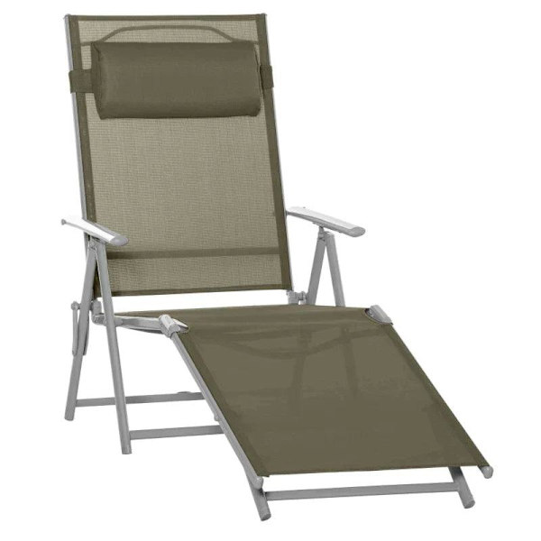 Rootz Solstol - Solstol - Trädgårdssäng - 7 positioner - Justerbar - Strandsäng med kudde - Fällbar - Mesh Metall - Grå + Silver - 137 x 63,5 x 100,5