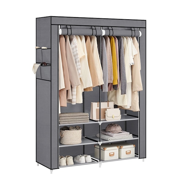 Rootz Grey Steel garderobeskab - Skab Organizer - Opbevaringsskab - Ikke-vævet stof - Plast - 45cm x 127cm x 176cm - Letvægts - Robust - Nem montering
