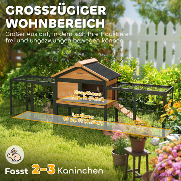 Rootz 2 Level Rabbit Stable - Double -Deck House - Outdoor Pet -kapsling - Väderbeständig, enkel ren - 217 cm x 53 cm x 86 cm