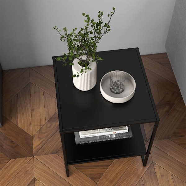 Rootz Industrial Design Sidebord - Sofabord - Sengebord - 2 niveauer af opbevaring - Robust stålramme - 40cm x 40cm x 45cm