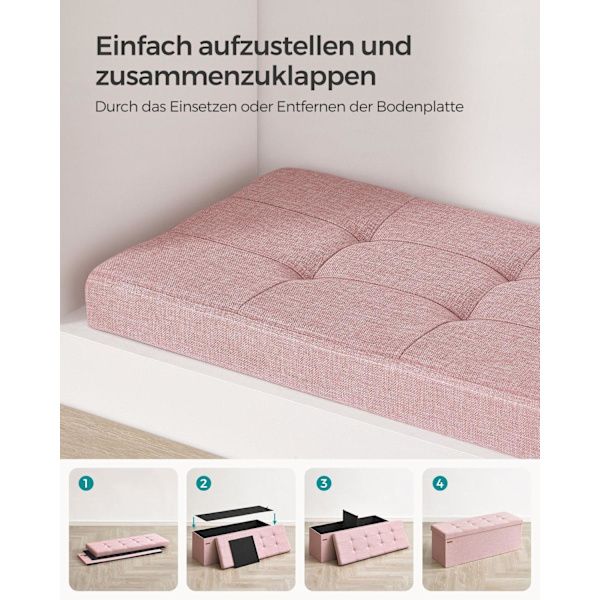 Rootz Pink osmannisk opbevaringsbænk - MDF polstret sæde - hørfinish - Høj modstandsdygtig skum - 38 cm x 110 cm x 38 cm - 300 kg Kapacitet