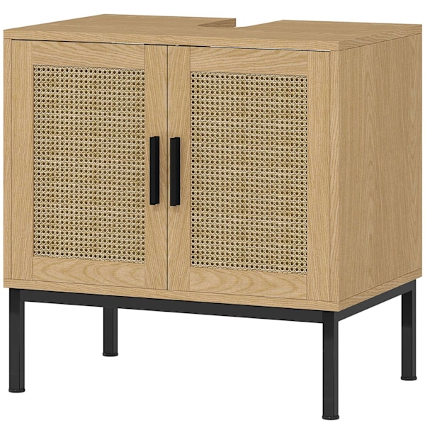 Rootz badeværelse skab - Boho Design - Sink Storage Unit - Rattan Elements - Passer under vask - Brun - 60x39x60 cm