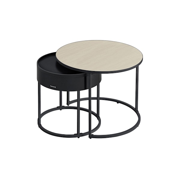 Rootz Runt Soffbord Set med 2 Naturligt Beige-Bläck Svart - Sidobord - Vardagsrumsmöbler - MDF - 60cm x 60cm x 45cm