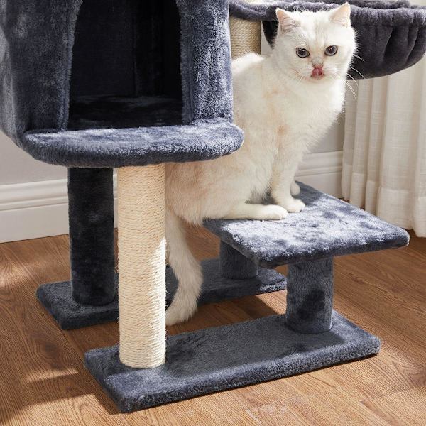Rootz skrapstolpe - Kattskrapstolpe - Kattträdskrapstolpe - Golvstående skrapstolpe - Med solyta - Rökgrå - 46 x 41 x 84 cm