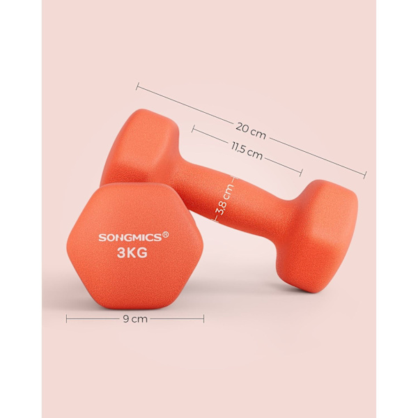 Rootz Neoprenbelagda Hantlar Set - Orange - Gjutjärn - Styrketräning - Styrketräning - 20cm x 9cm - 11,5cm x 3,8cm - 2 x 3kg