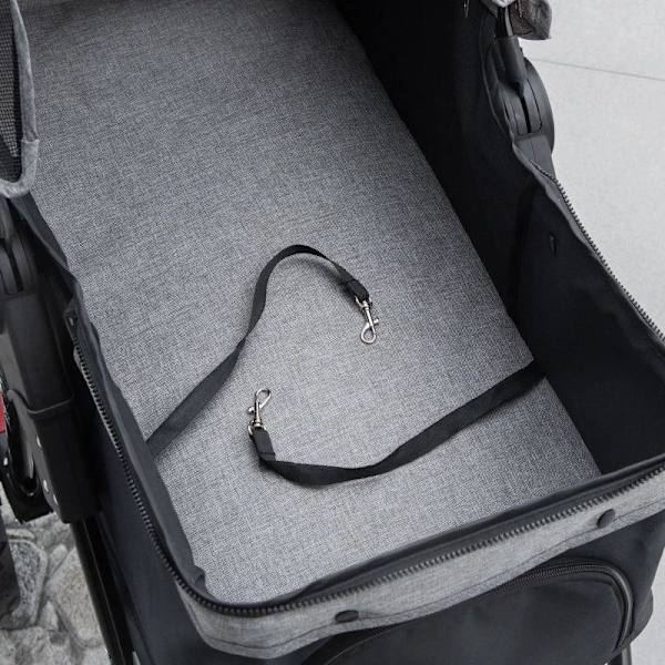 Rootz Dog Buggy - Cat Buggy - Hundvagn - Husdjursvagn med 3 hjul - Fällbar - Justerbar kapell - Oxford - Grå/Svart - 109,5 x 57,5 x 106,5 cm