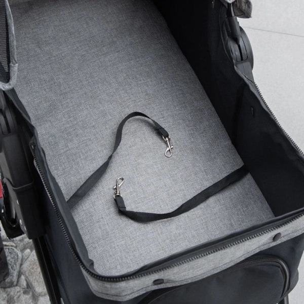Rootz Dog Buggy - Cat Buggy - Koiravaunu - Lemmikkirattaat 3 pyörällä - Taitettava - Säädettävä kuomu - Oxford - Harmaa/Musta - 109,5 x 57,5 x 106,5 c