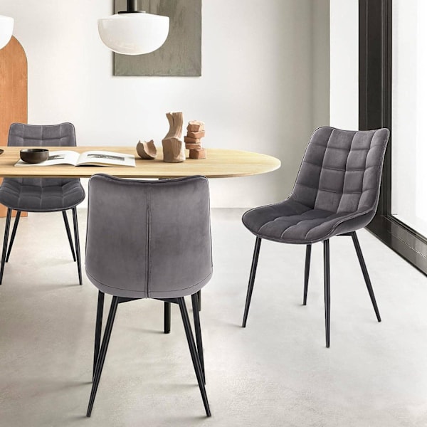 Rootz Set med 8 matstolar - Sammetsklädd - Ergonomisk sittplats - Bekväm, hållbar, golvsäker - Mörkgrå metallben - 85,5 cm x 46 cm x 40,5 cm