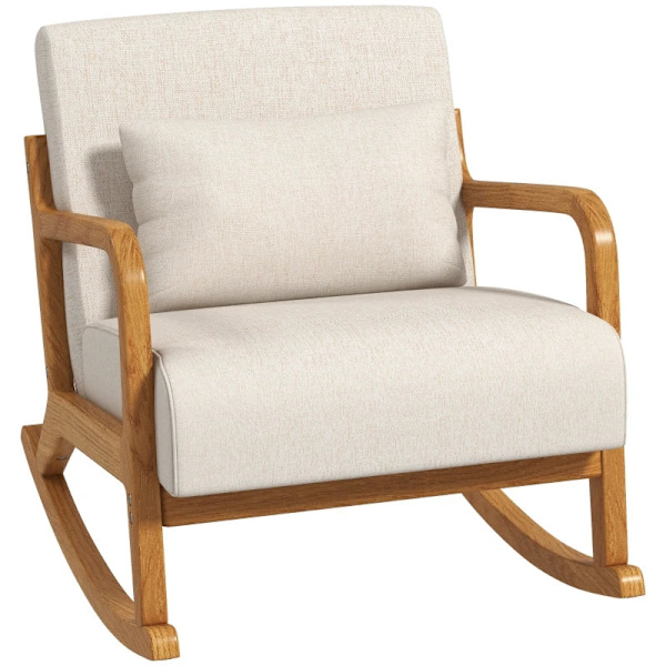 Rootz gungstol - Retrodesign - Gummiträ - Imiterat linne - Flerskiktsbräda - Beige + Brun - 64,5 cm x 92 cm x 81,5 cm