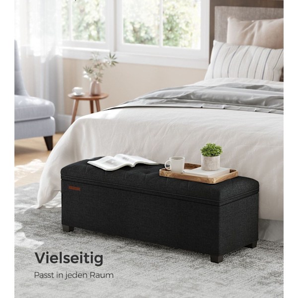 Rootz Ottoman Storage Pall - Förvaringsbänk - Stoppad bänk - MDF-konstruktion - 40cm x 110cm x 40cm - Ink Black