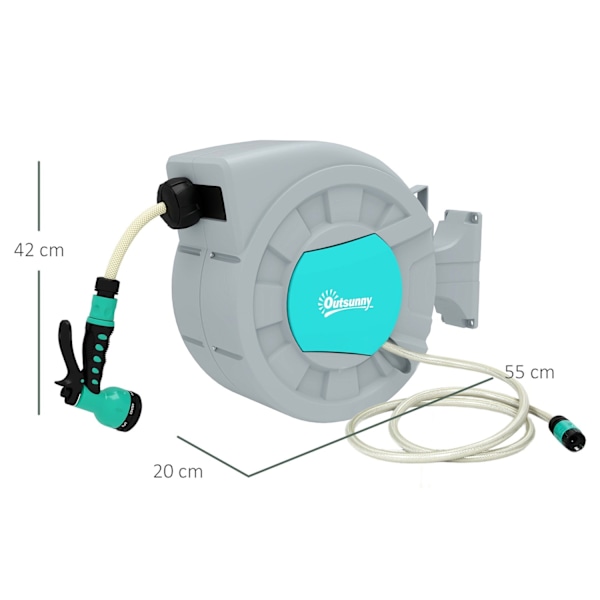 Rootz Garden Slange Holder - Wall Slose Reel - Water Slose Drum - 7 Spray Mønstre - 180 ° Rotatable - 55 cm x 20 cm x 42 cm