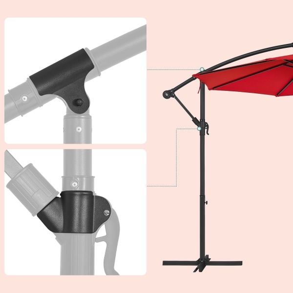 Rootz Red 3m Parasol - Parasol - Udendørsskærm - Metalstang - Pulverlakeret - 180g/m2 polyesterstof - 2,45m Højde - 13,5kg - 3m Diameter - Inkluderer