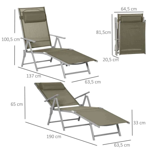 Rootz Solstol - Solstol - Trädgårdssäng - 7 positioner - Justerbar - Strandsäng med kudde - Fällbar - Mesh Metall - Grå + Silver - 137 x 63,5 x 100,5